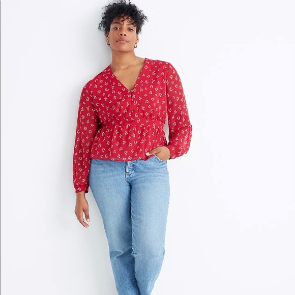 Madewell Tops - V-Neck Peplum Top in Little Lilies